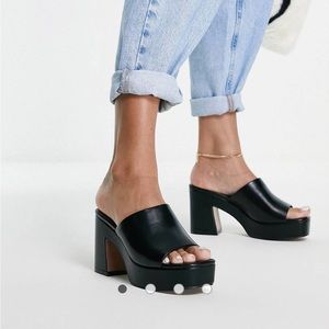 ASOS DESIGN Harmony mid heeled platform mules in black wedges